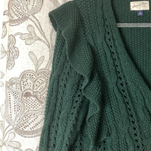 Universal Thread Size: M Cotton Blend Dark Green Knit Sweater with Ruffles - Picture 4 of 5